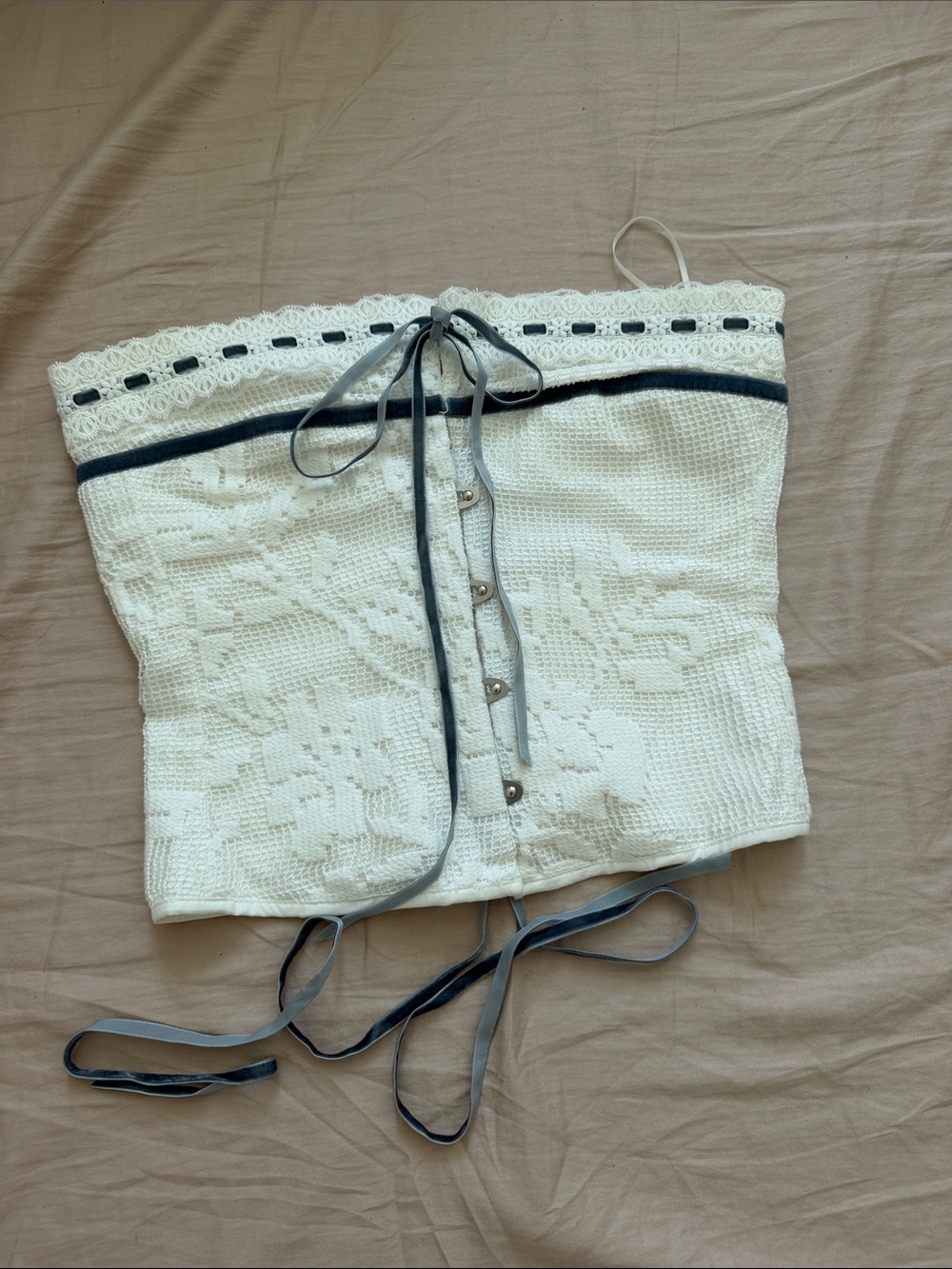 With Jean Crochet Corset Top with Navy Trim